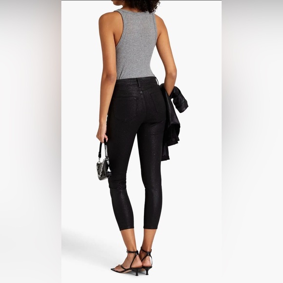 L’AGENCE Margot High Rise Skinny Jeans Black Glitter Coated Denim Size 25 NWT - Picture 2 of 9